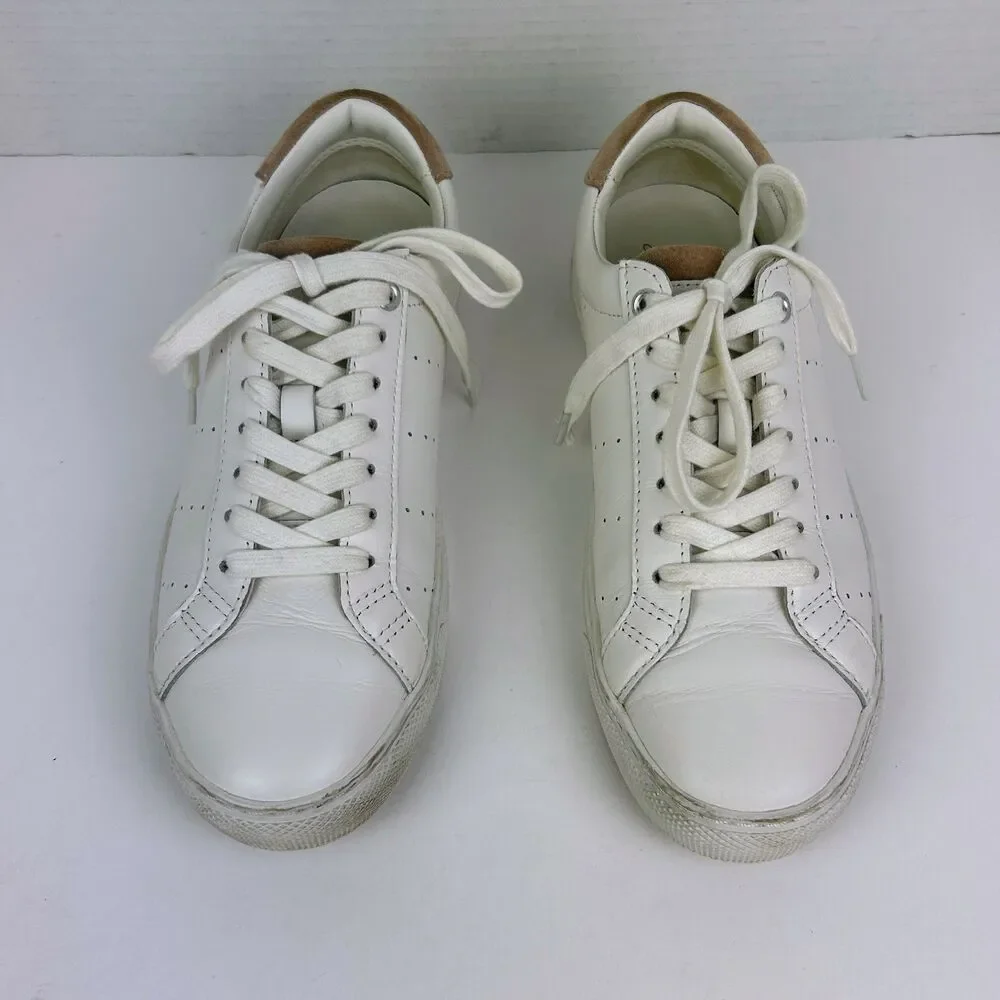 J.Crew Saturday Sneakers White w Nude Suede Detail Leather Tennis Shoe Trainer 8